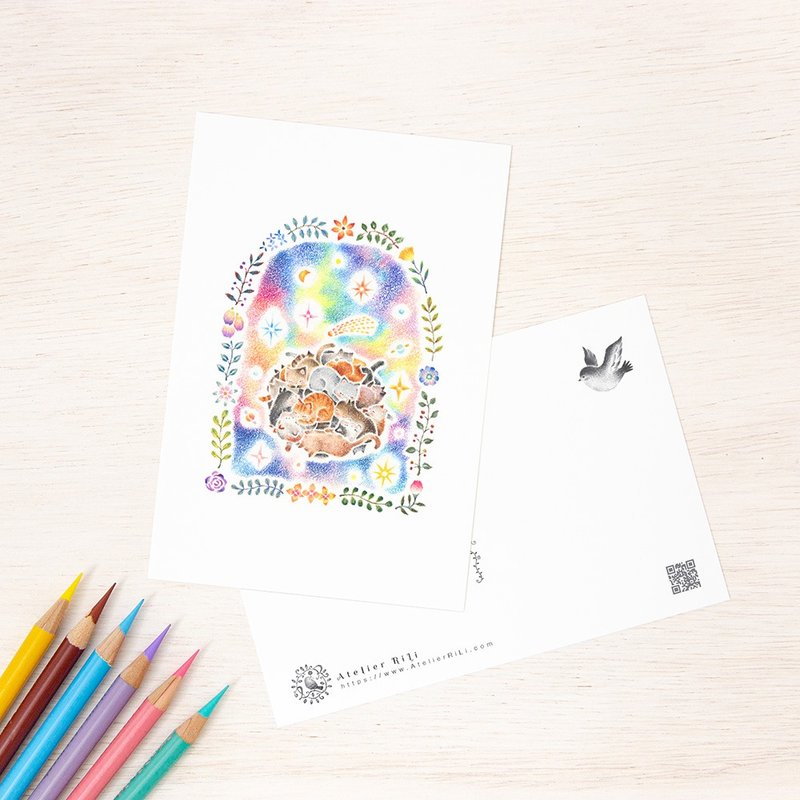 5枚セット。絵本のような。ポストカード "ねむり猫の星" PC-336 - 卡片/明信片 - 紙 藍色