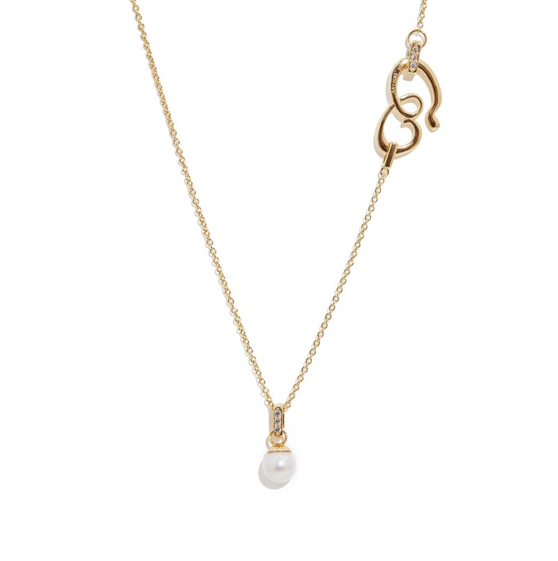 幸運繩結珍珠項鍊 925銀厚鍍18K金 Brazel Preal Necklace - 項鍊 - 珍珠 金色