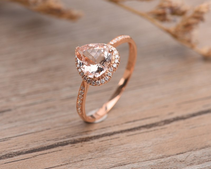 18K玫瑰金心形摩根石訂婚戒指 - 戒指 - 玫瑰金 藍色