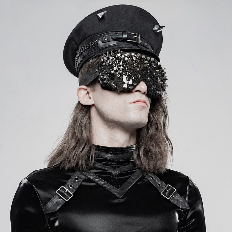 龐克魔鬼角皮釦袢軍帽 - 帽子 - 其他材質 黑色