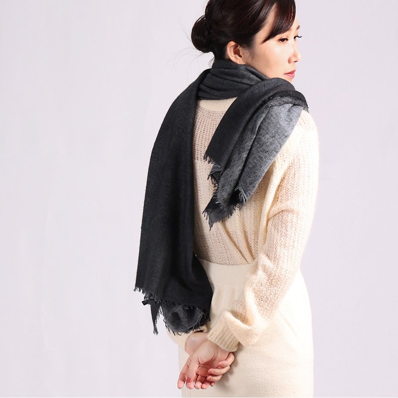 雙色針織 黑白 | 喀什米爾圍巾 - 絲巾 - 羊毛 黑色