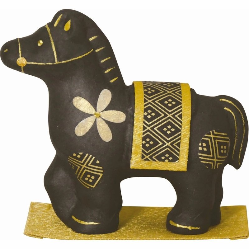 【預購】馬年和紙手作擺飾-金彩黑馬(小) - 擺飾/家飾品 - 陶