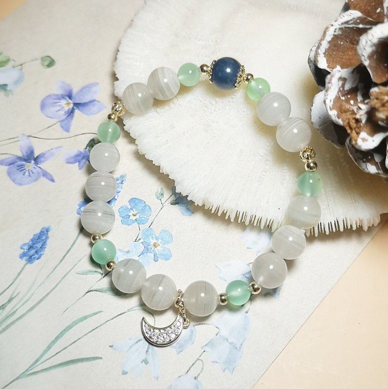 白幽靈 澳洲玉 藍寶石 設計手鍊 - 手鍊/手環 - 水晶 白色