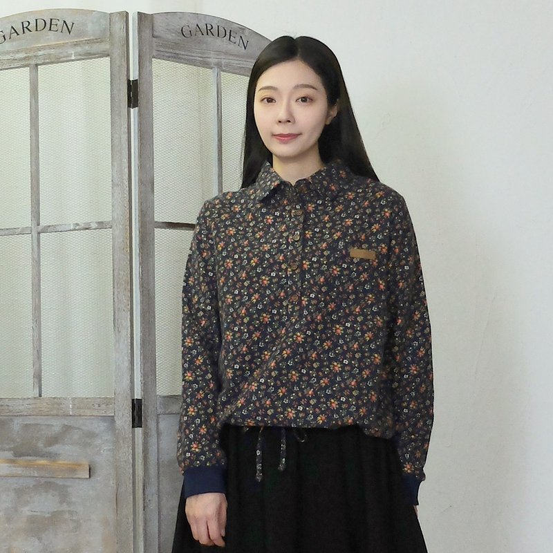Hana Mokuba 皮標裝飾綁帶收口碎花襯衫 - 女襯衫 - 棉.麻