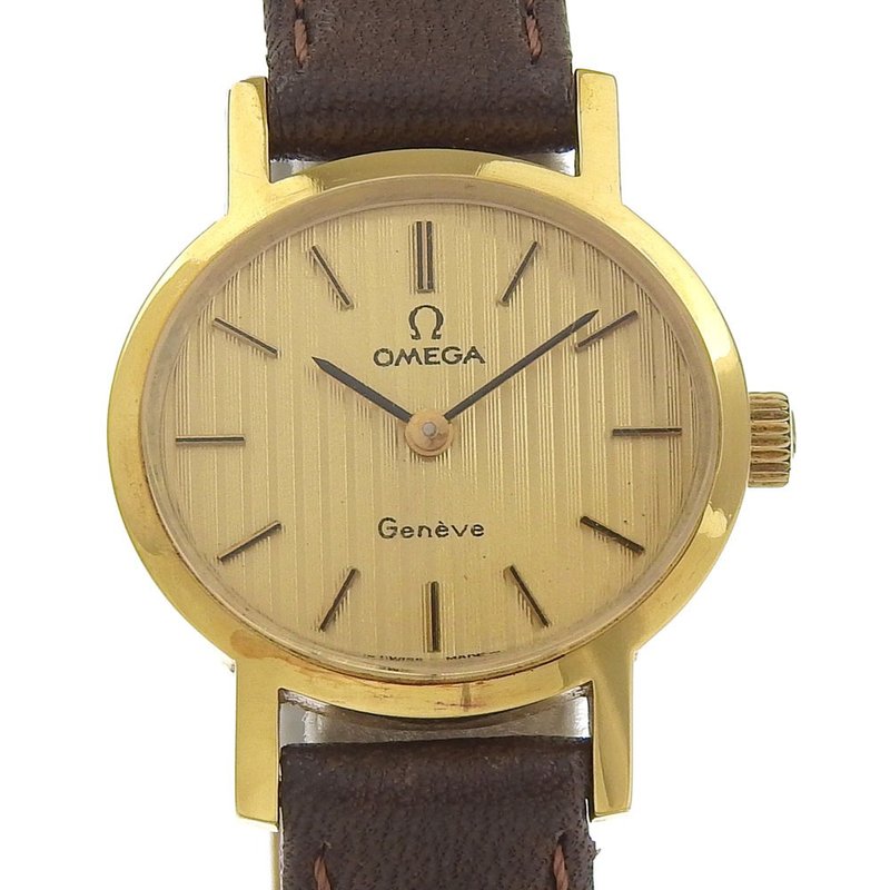 【日本直送】オメガ OMEGA ジュネーブ 腕時計 金メッキ×レザー 手巻き ゴールド文字盤 レディース【中古】 - 女錶 - 其他金屬 銀色
