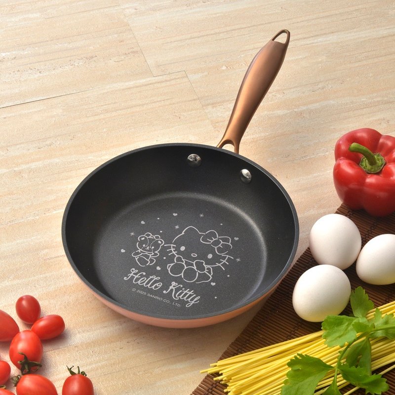 【SANRIO】HELLO KITTY-玫瑰金系列 20公分單柄煎鍋 - 鍋子/烤盤 - 鋁合金 粉紅色