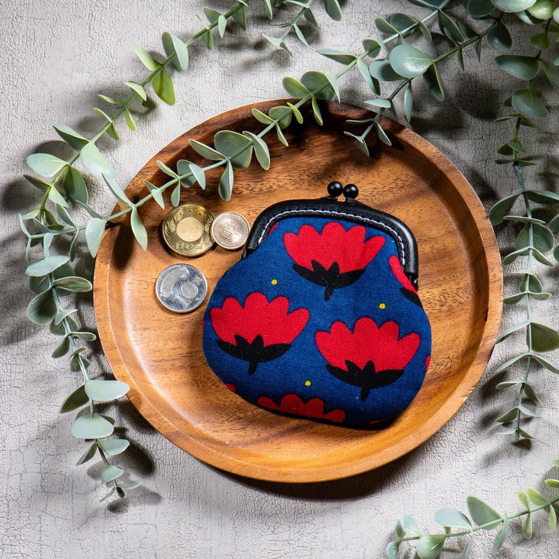 【小紅花花】零錢包#小口金包#可愛#搞怪#交換禮物 - 零錢包/小錢包 - 棉.麻 藍色