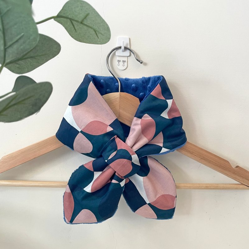 兒童圍巾・固定式圍巾・幾何紋款 - 圍巾/披肩 - 棉.麻 藍色