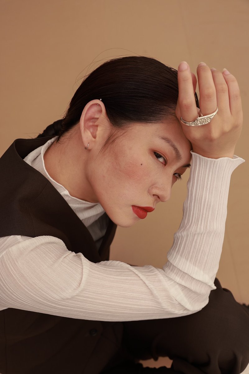 蝕刻紋寬版雙指戒_925銀 - 戒指 - 純銀