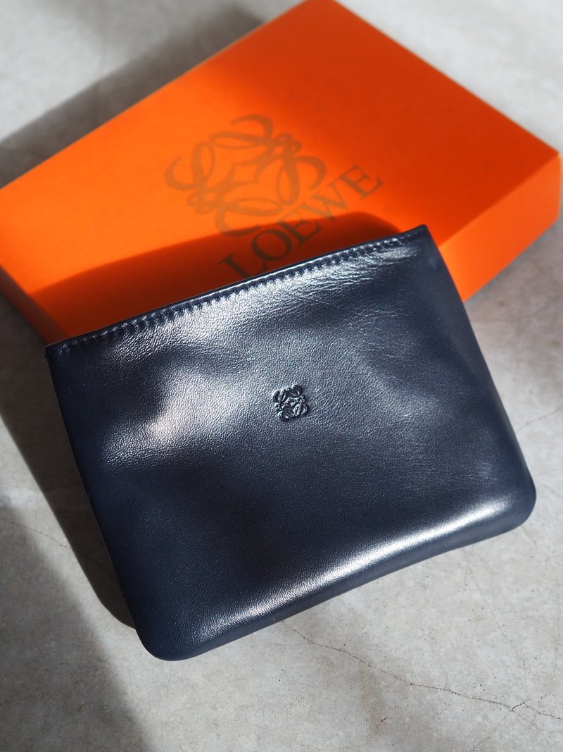 【 日本中古 二手名牌 】LOEWE ロエベ アナグラム ポーチ ヴィンテージ - 化妝包/收納袋 - 真皮 藍色