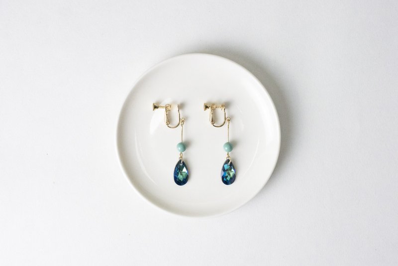 Circledot blue water drops Swarovski earrings ear clip ear clip earrings