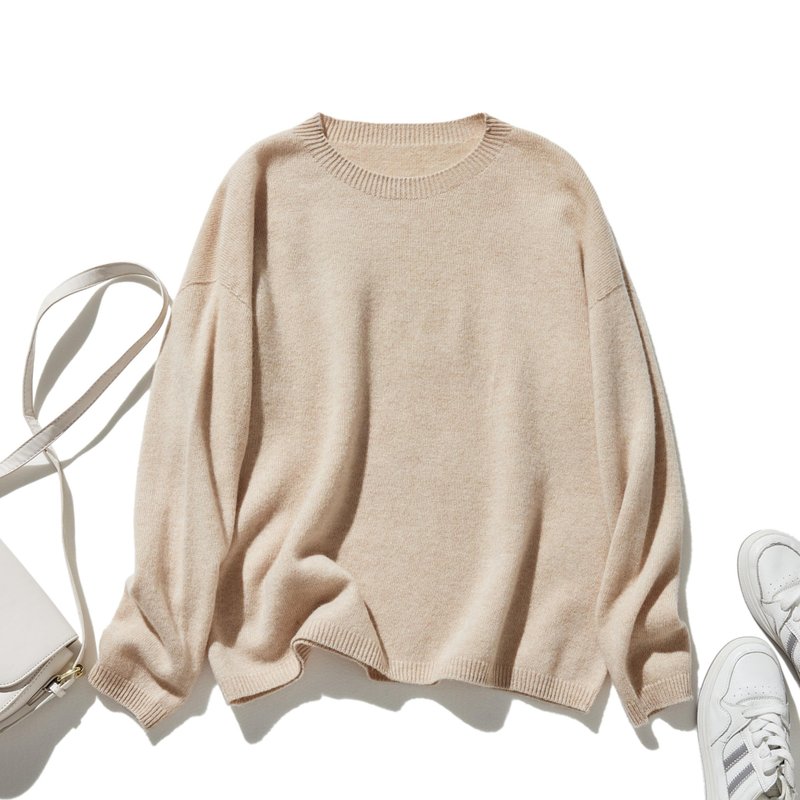 1番  頼れる シンプルデザインウールニット ウール100%   ベージュ 231110-7 - 女毛衣/針織衫 - 羊毛