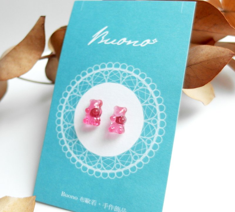 *福利品 / 展示品* 水蜜桃UV小熊軟糖 不鏽鋼 耳針 - 耳環/耳夾/耳骨夾 - 其他材質 粉紅色