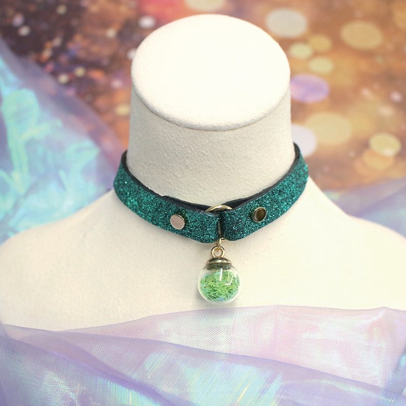 Starry Sky 許願球鉻綠色 Choker –細款 - 項鍊 - 真皮 綠色