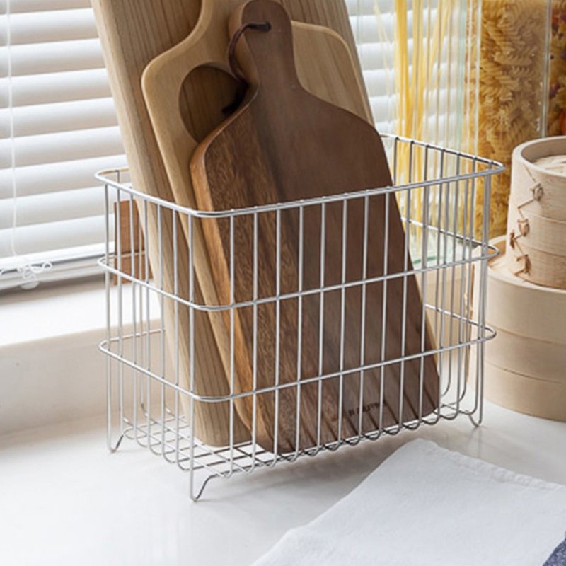 日本霜山 復古風304不鏽鋼置物收納籃(大款) - 層架/置物架/置物籃 - 不鏽鋼 銀色