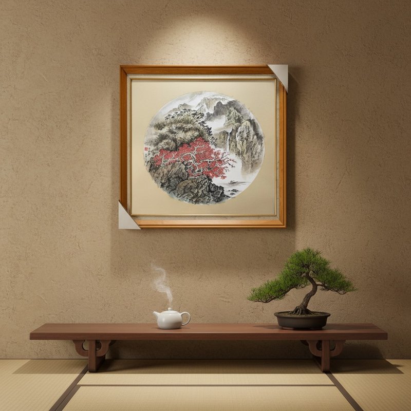 蓑笠寒颼颼 圓構山水原作 半生熟宣紙 水墨設色掛畫 - 海報/掛畫/掛布 - 紙