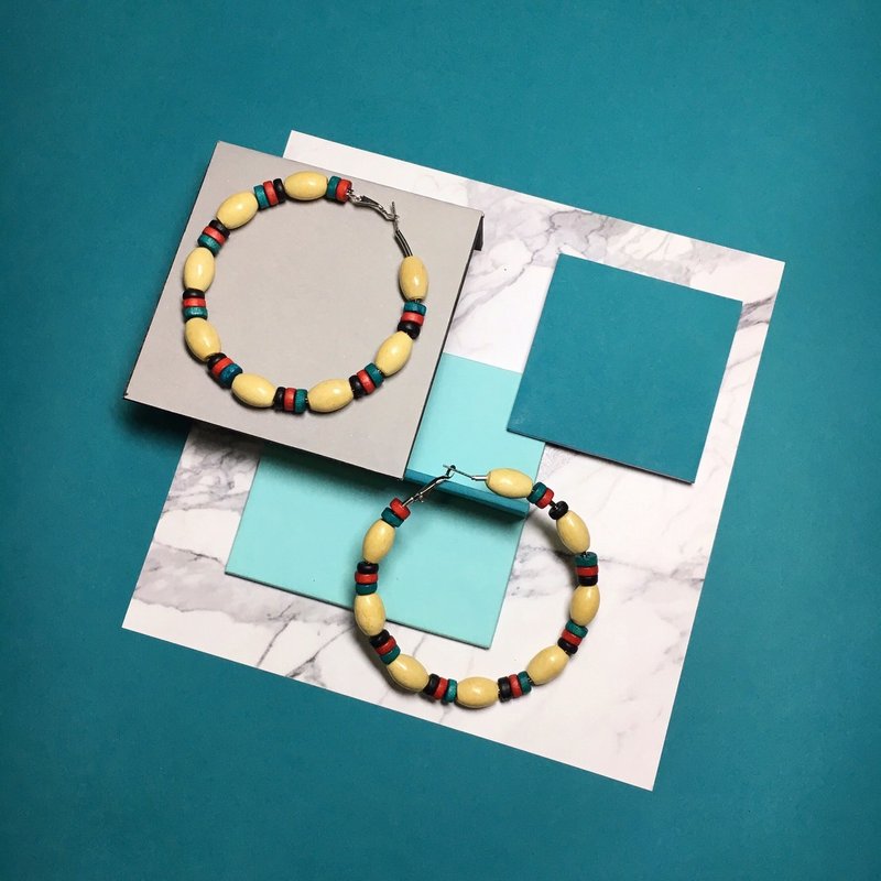 earrings: ring wooden beads