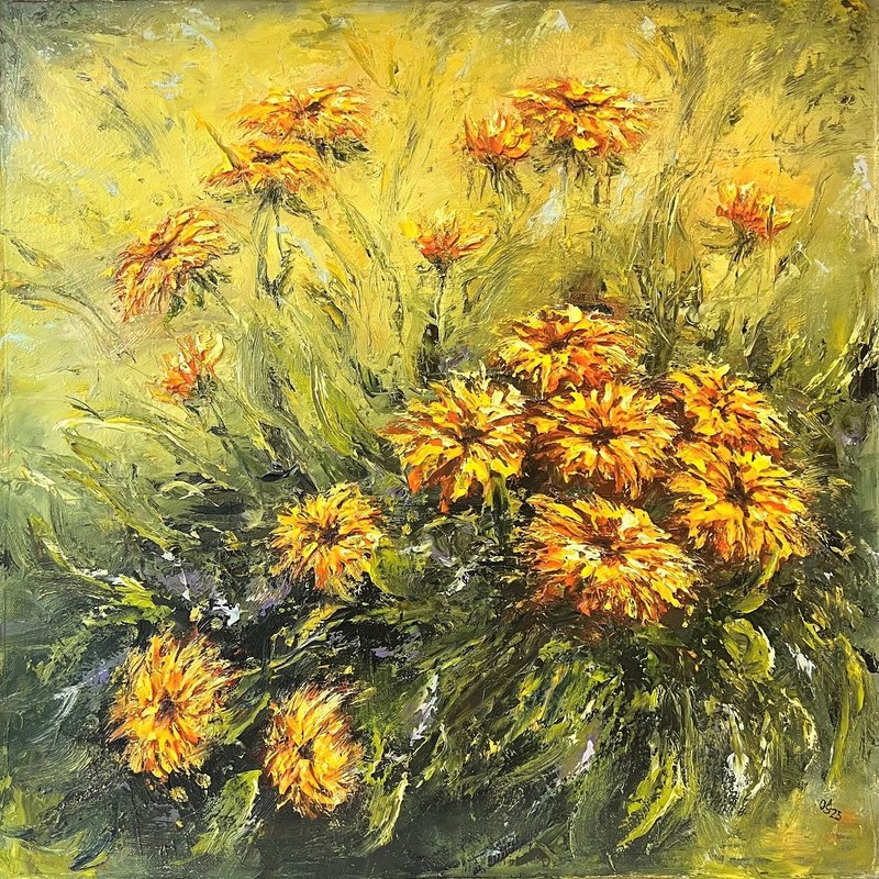 Flowers Painting Original Artwork Canvas 60x60cm - 海報/掛畫/掛布 - 棉.麻 多色