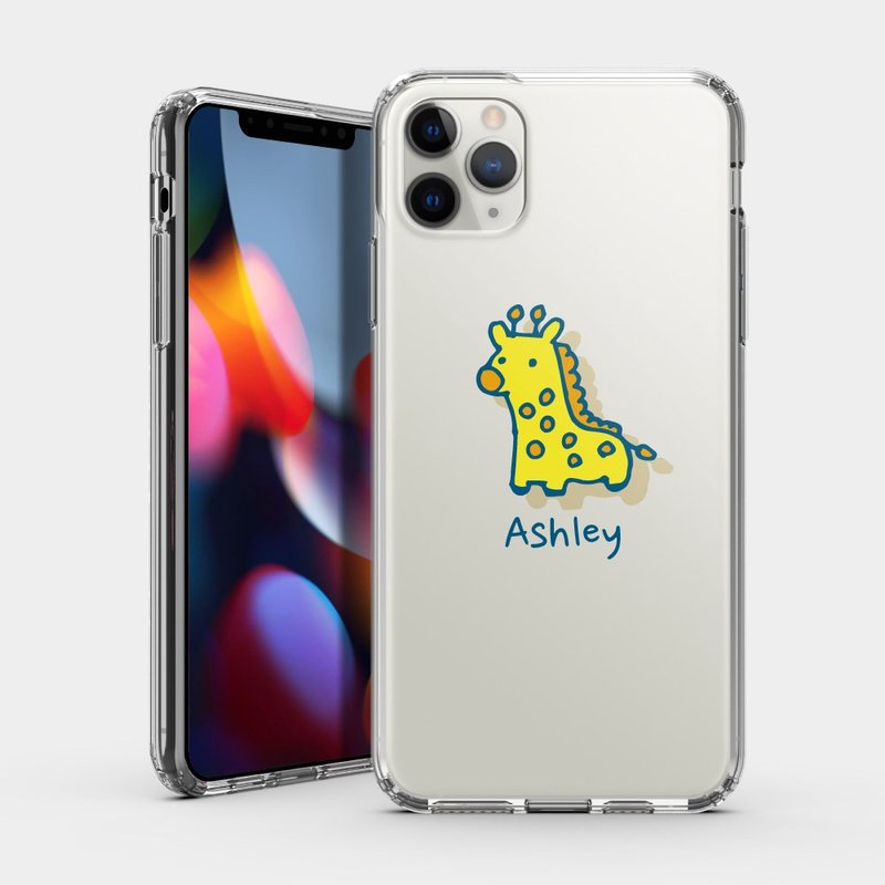 禮物 客製化英文名長頸鹿 IPHONE 保護殼 透明手機殼 PU013 - 手機殼/手機套 - 塑膠 黃色