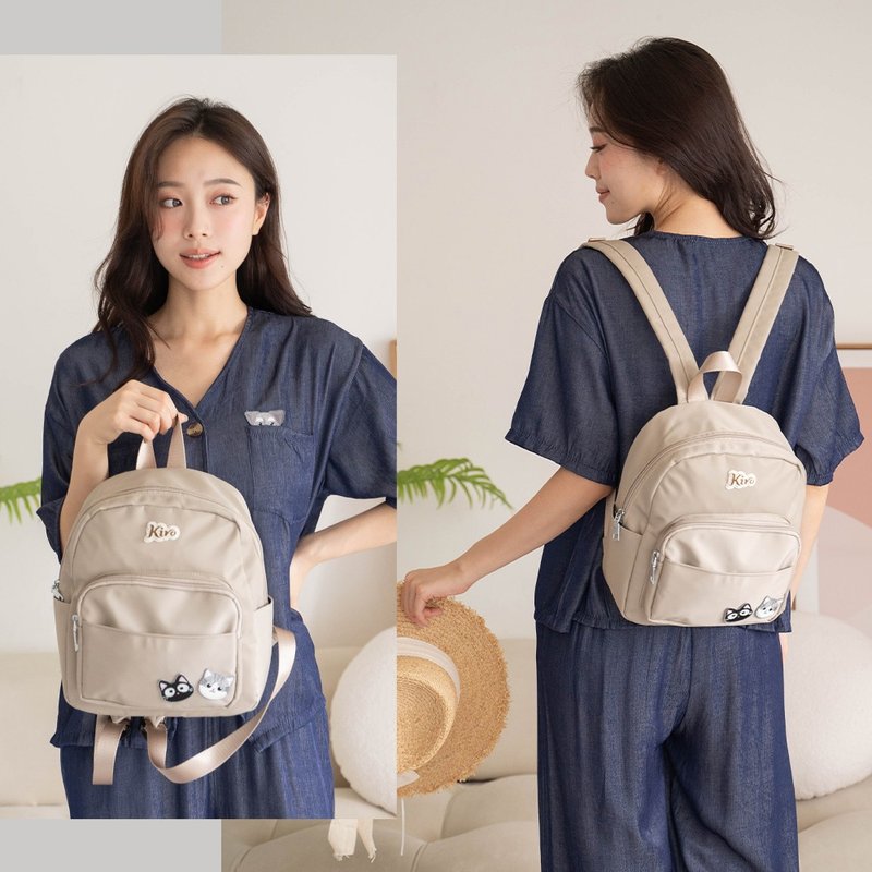 吐司包 小黑貓 小灰貓 輕防水 後背包【33009101】 - 後背包/背包/書包 - 棉.麻 卡其色