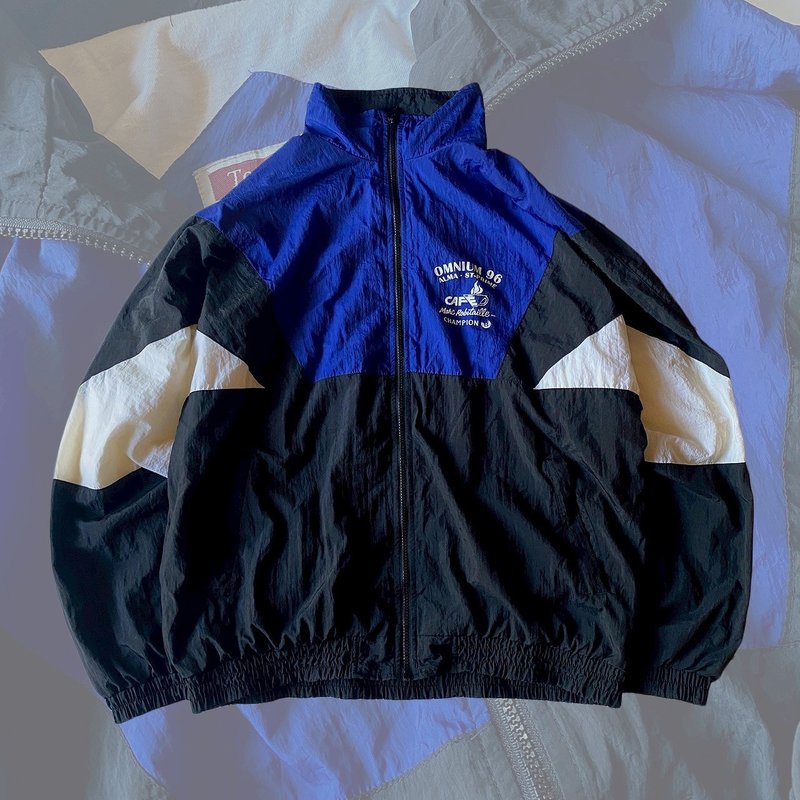 --兩光師古著--燙印logo拼接防風外套 - 男夾克/外套 - 其他材質 藍色