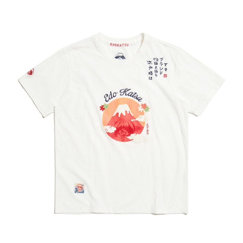 江戶勝 日系 男裝 經典櫻花楓葉短袖T恤(米白色) #上衣 - 男 T 恤 - 棉.麻 白色