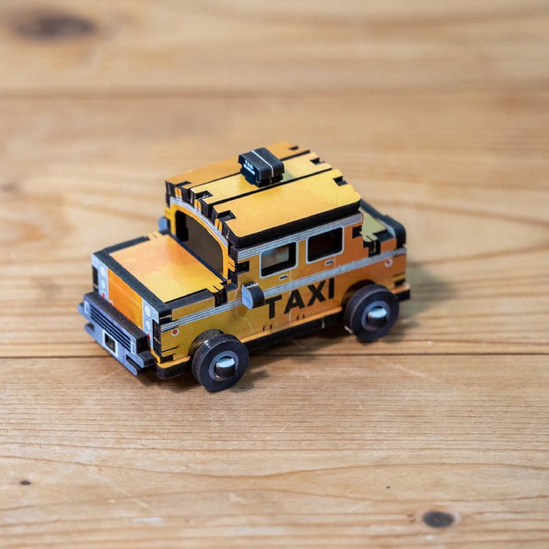 【DIY手作】迷你拼拼車 復古計程車 創意手作 特色玩具 - 木工/竹藝/紙雕 - 木頭 黃色