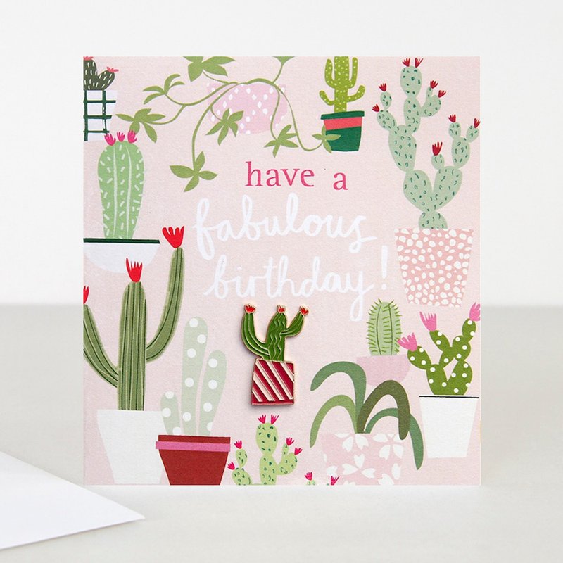 【caroline gardner】Cactus Pin Badge Have a Fab Birthday Card BOH004