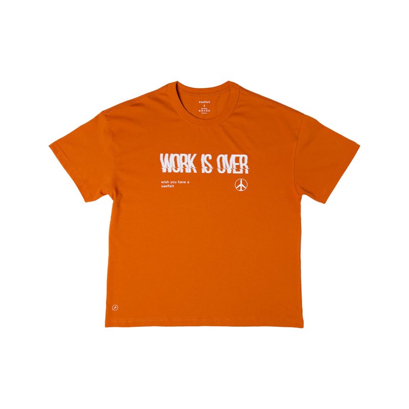 saeflait pattern T/ WORK IS Over - 女 T 恤 - 棉.麻 橘色