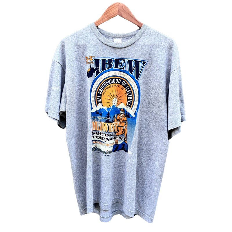 Vintage Budweiser West Virginia Softball Tournament T Shirt - 男 T 恤 - 棉.麻 灰色