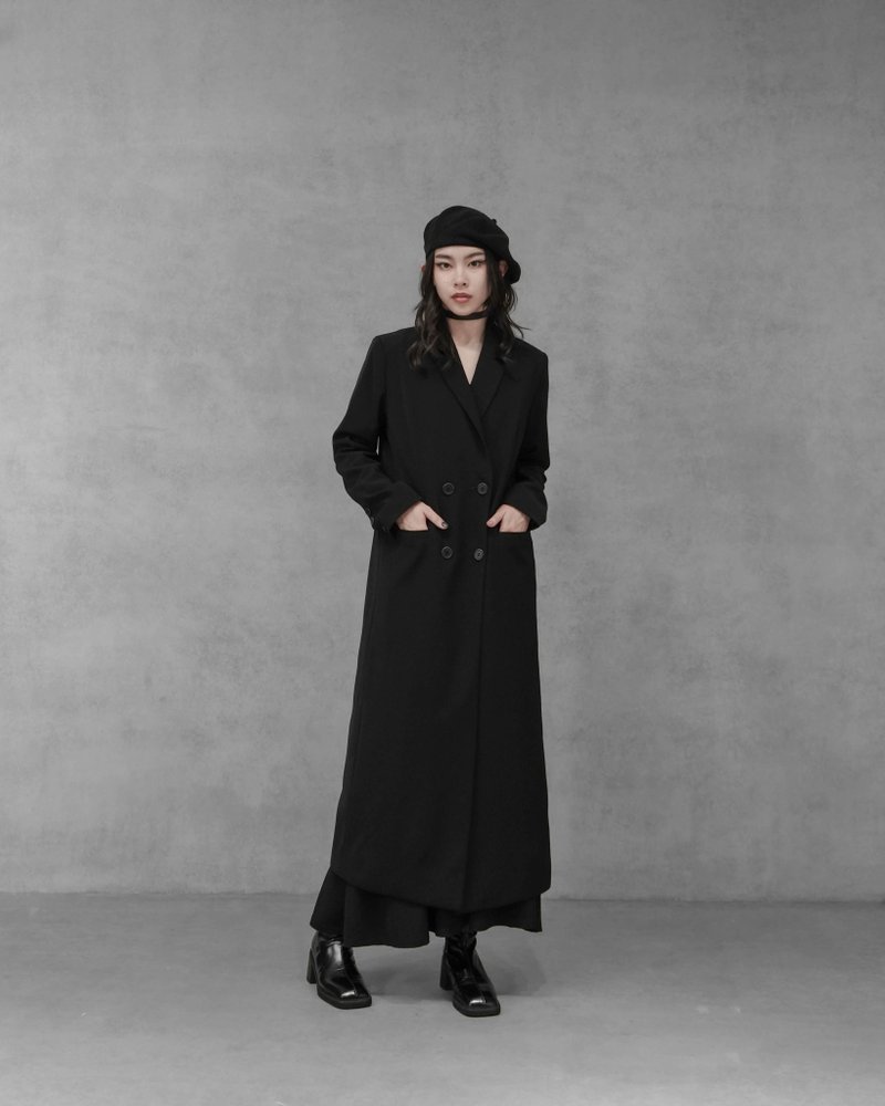 MUKK DESIGN 超長版西裝大衣-女版 - 女西裝外套 - 聚酯纖維 黑色