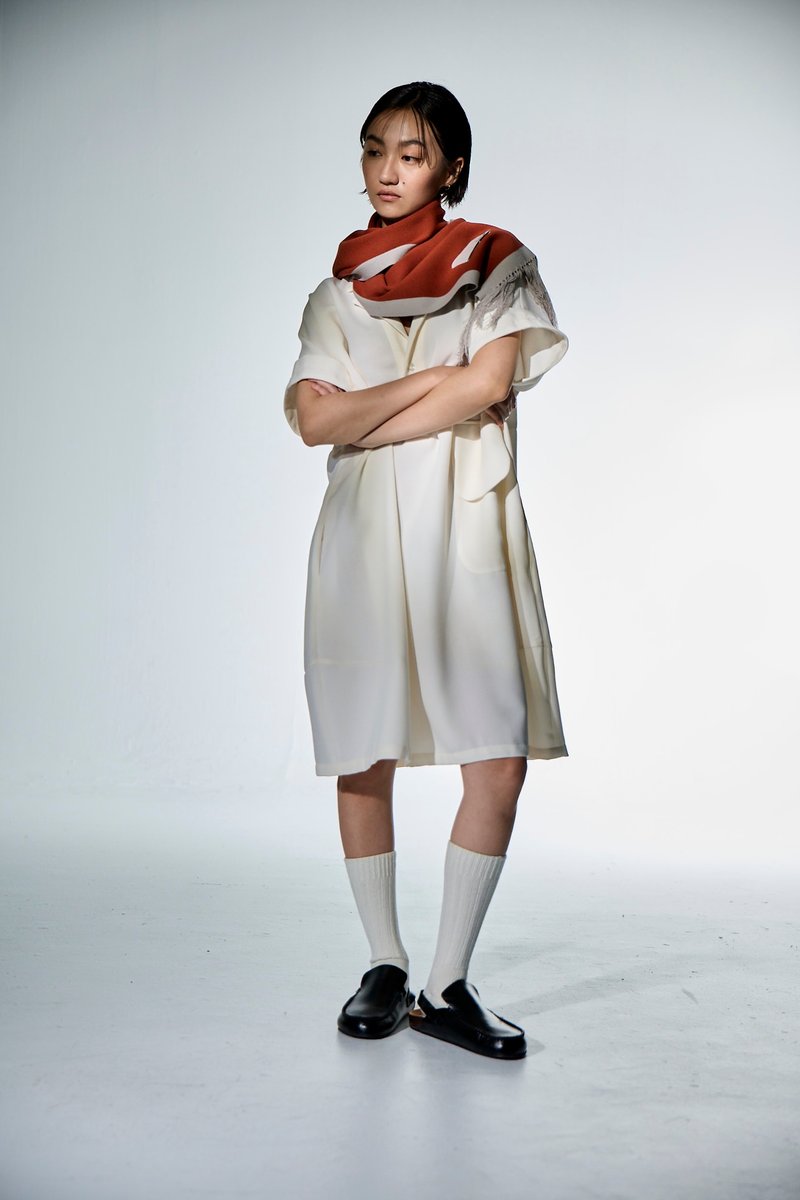 大口袋短袖洋裝 - 洋裝/連身裙 - 其他材質 白色