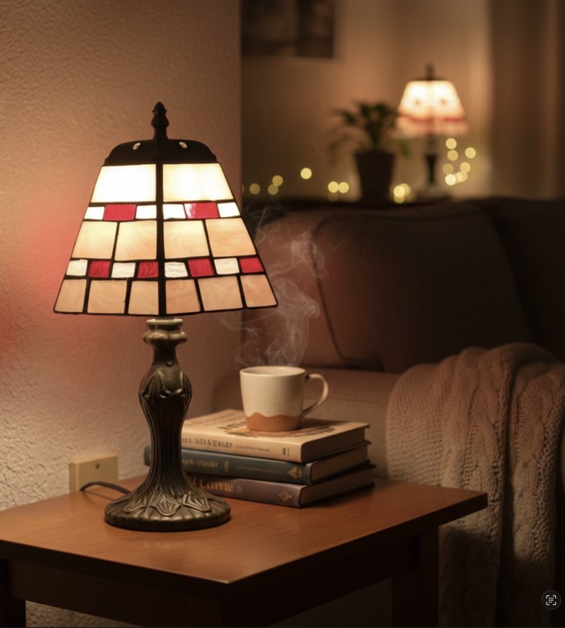 幾何情調 | 經典紅格復古鑲嵌玻璃檯燈 - 燈具/燈飾 - 玻璃 多色