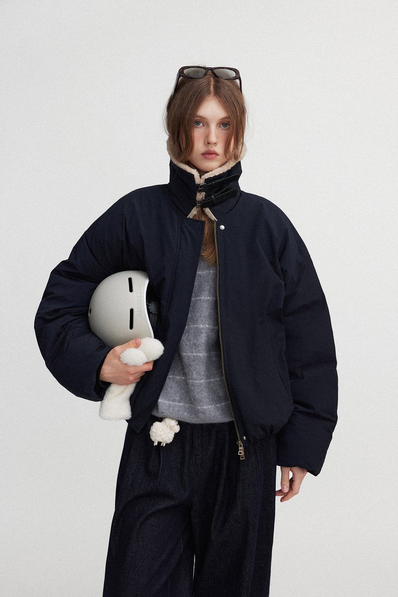 哥復古 / 毛領拼皮溫暖羽絨服 / 90白鴨絨 - 女大衣/外套 - 其他材質 多色