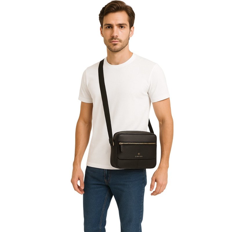 CROSS 限量1折 頂級小牛皮肩背包斜背包 維克多 全新專櫃展示品 - 側背包/斜背包 - 真皮 黑色