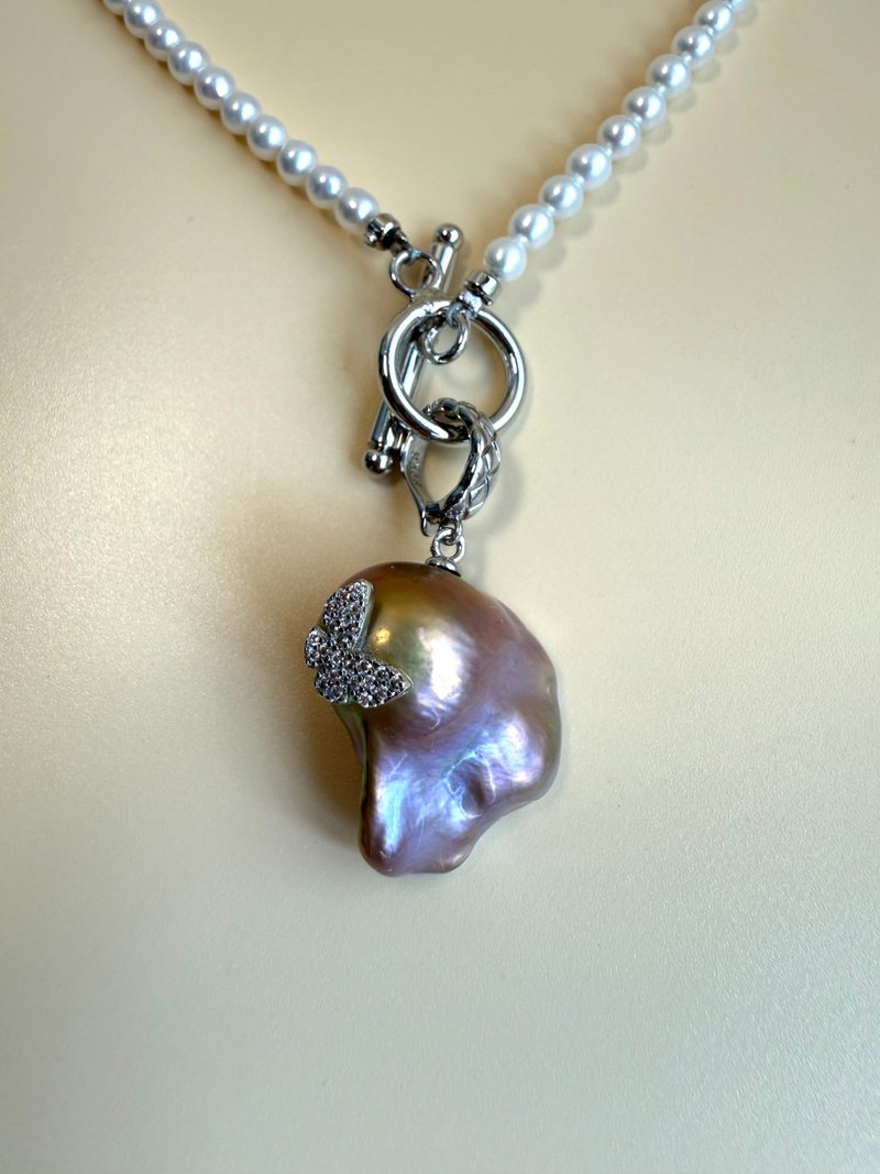 蝶舞紫韻 巴洛克珍珠頸鏈 - 項鍊 - 珍珠 紫色