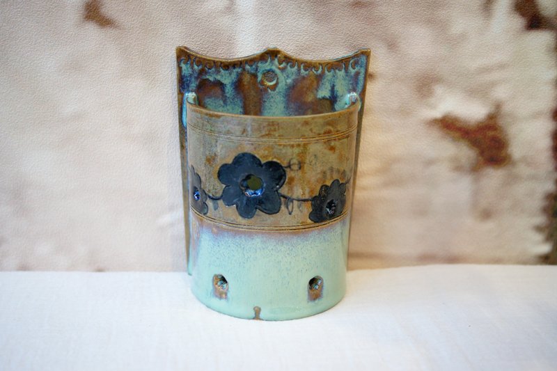 手作粉引 著籠 L16cm 筷子籠 筷筒 壁掛花器 - 筷子/筷架 - 陶 咖啡色