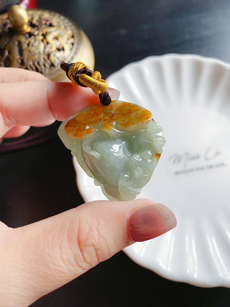 天然緬甸玉翡翠 黃翡 蝙蝠如意 包掛 長壽 禮物 福到 長輩 - 手機掛繩/背帶 - 玉石 咖啡色