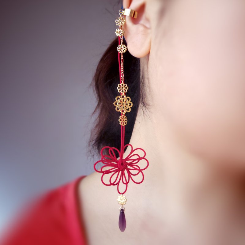 かたっぽイヤーカフ ヒカリキザム - 耳環/耳夾/耳骨夾 - 其他金屬 紅色