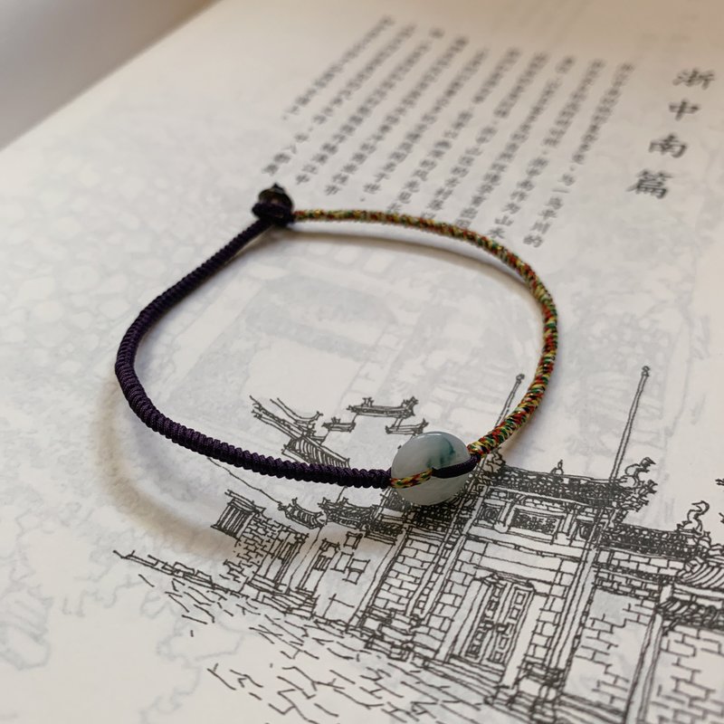 手作 青花瓷。天然翡翠小平安扣復古編織手繩 古風闢邪文藝手鏈 - 手鍊/手環 - 玉石 多色