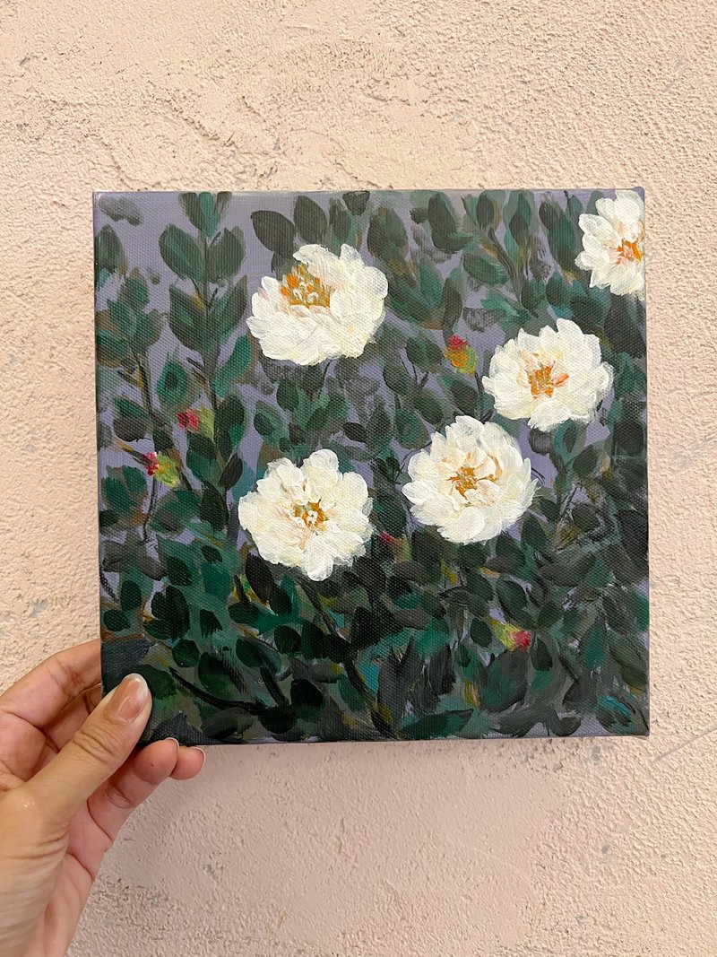 方形畫框原畫 / 白 茶花 Daylily - 老媽的畫作系列 - 海報/掛畫/掛布 - 其他材質 藍色