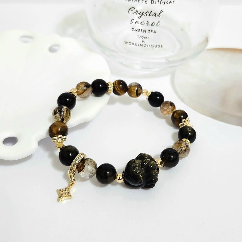 金曜石九尾狐設計手鍊/招財增強運勢、避邪擋煞之搭配水晶 - 手鍊/手環 - 水晶 黑色