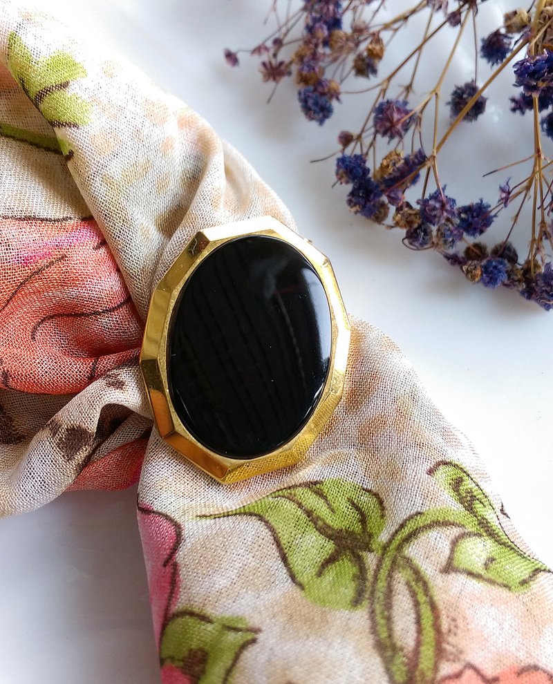 【西洋古董飾品】黑金色調   金邊角框橢圓 圍巾夾 絲巾扣 絲巾夾 - 其他 - 其他金屬 金色