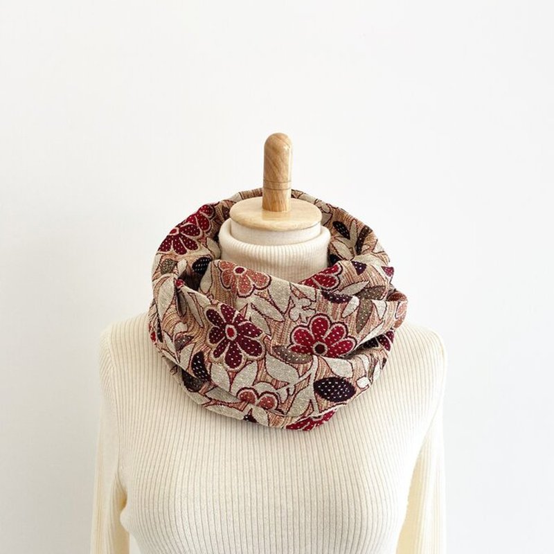 ゴブラン織りのおしゃれスヌード 花柄 フラワー かぶるだけの一重タイプ スヌード - 圍巾/披肩 - 聚酯纖維 粉紅色