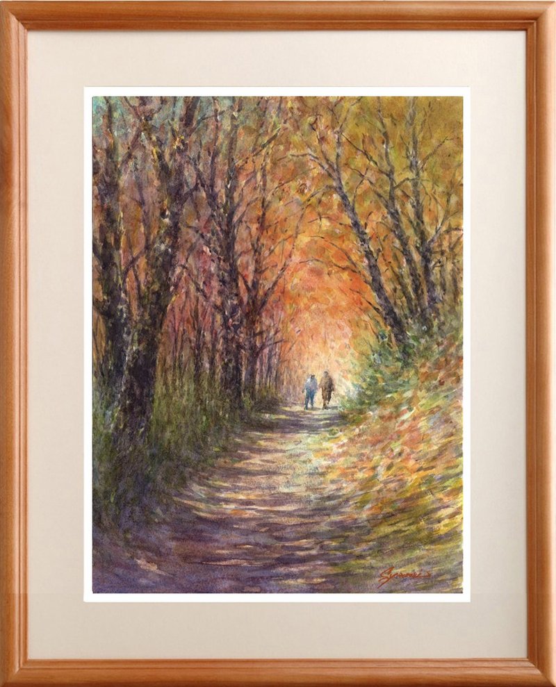 水彩画原画 紅葉の森 - 海報/掛畫/掛布 - 紙 橘色