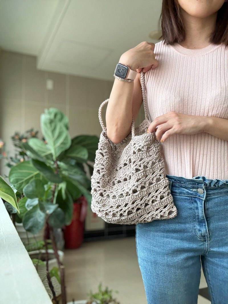 流波花格織袋 - 手提包/手提袋 - 棉.麻 灰色