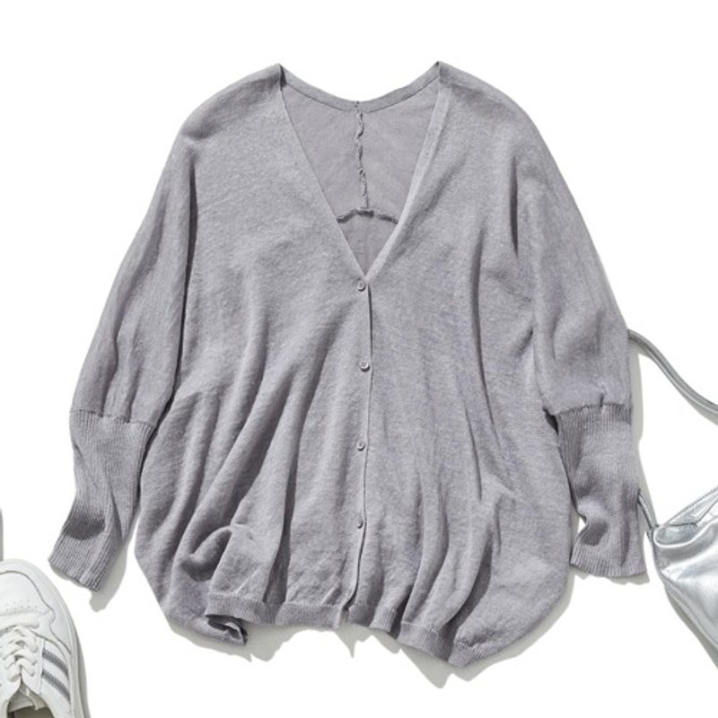 暑い季節も涼しげに 九分袖リネンカーディガン UVカット 日焼け止め  紫がかった灰色 240701-3 - 女上衣/長袖上衣 - 棉.麻