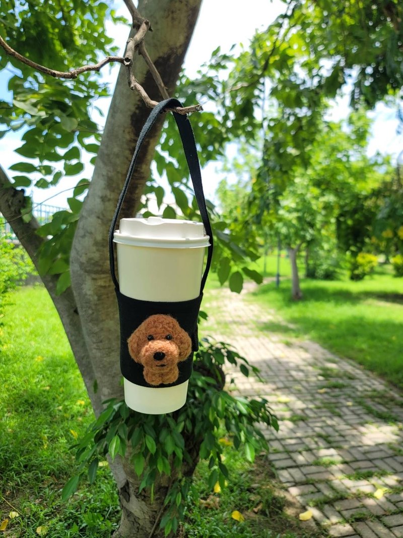 手工羊毛氈-紅貴賓飲料袋 - 編織/刺繡/羊毛氈/縫紉 - 羊毛