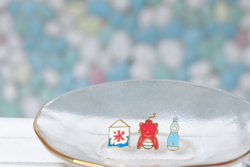 昭和 彈珠汽水 貓咪刨冰機  冰店旗幟 Showa 夾式耳環 手工飾品 - 耳環/耳夾/耳骨夾 - 琺瑯 多色