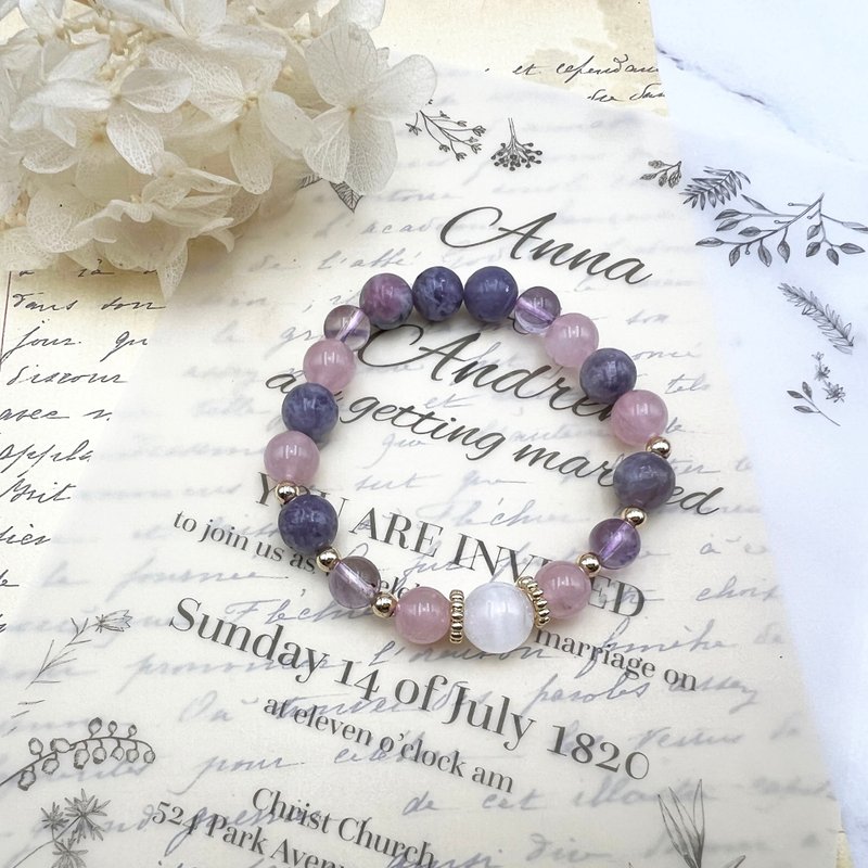 增強個人運勢 ‧ 梅花碧璽 ‧馬達加斯加粉水晶 ‧紫水晶‧透石膏 - 手鍊/手環 - 水晶